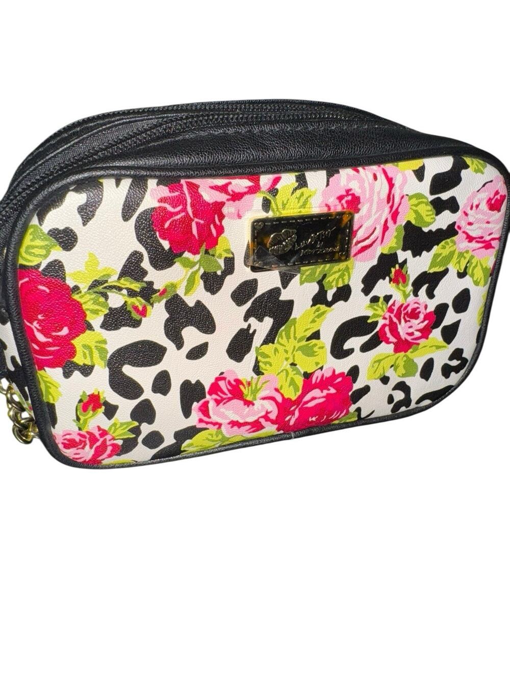 Luv Betsey Johnson Floral Purse Crossbody Bag Leather Gold Chain 5"x 7"x3" NWT